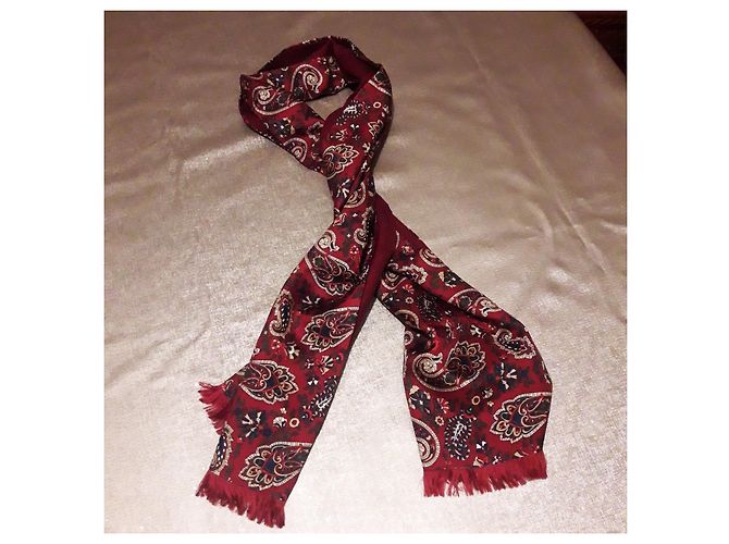 Autre Marque Sciarpa in lana e seta motivo paisley - Bordeaux Bianco Rosso Blu - vista 2
