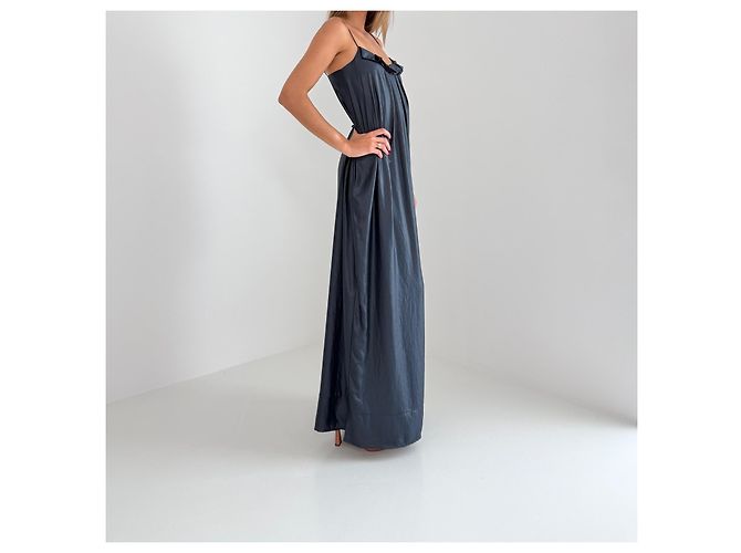L'Agence Maxi-Kleid mit Rüschen und Gürtel Marineblau - Ansicht 4