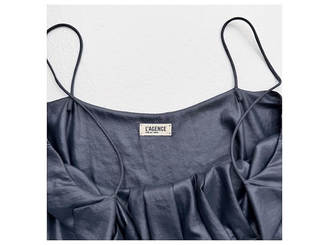 L'Agence Maxi-Kleid mit Rüschen und Gürtel Marineblau - Ansicht 7
