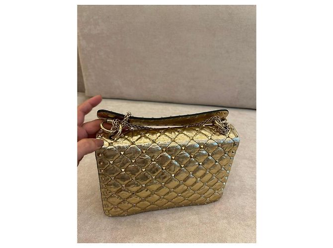 Valentino Garavani Rockstud Spike Borsa a Tracolla Pelle Oro D'oro - vista 6