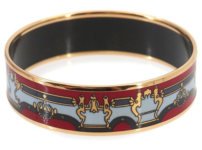 Hermès Pulsera de Brazalete Esmalte Hermes MM Roja Multicolor Dorado - vista 2