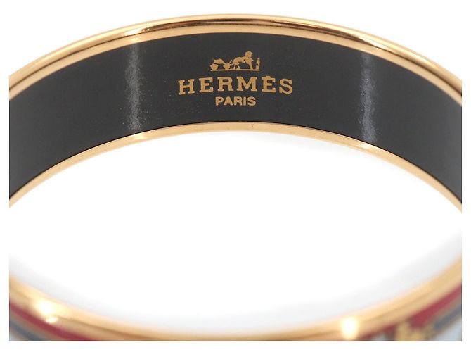 Hermès Pulsera de Brazalete Esmalte Hermes MM Roja Multicolor Dorado - vista 3