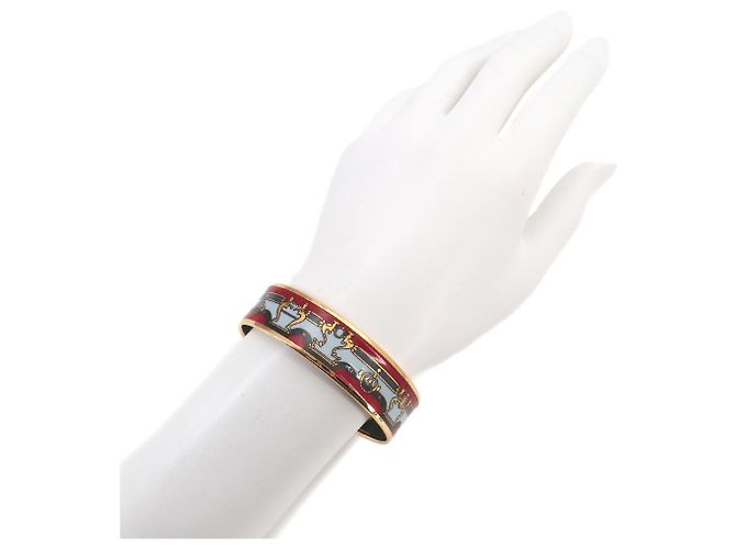 Hermès Pulsera de Brazalete Esmalte Hermes MM Roja Multicolor Dorado - vista 6