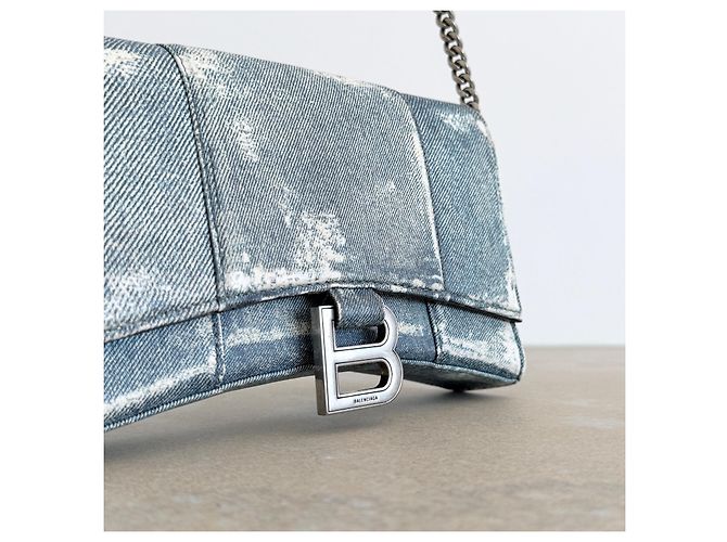 Balenciaga Hourglass Chain Wallet in pelle stampa denim - vista 11