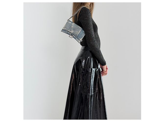 Balenciaga Hourglass Chain Wallet in pelle stampa denim - vista 14