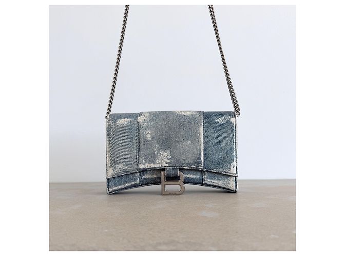 Balenciaga Hourglass Chain Wallet in pelle stampa denim - vista 15