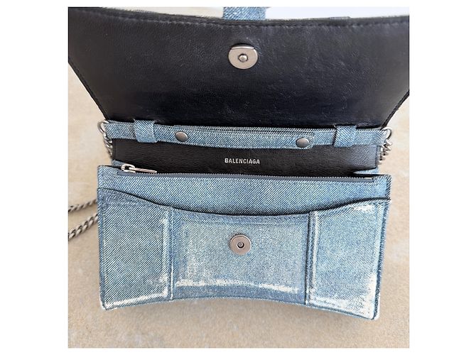 Balenciaga Hourglass Chain Wallet in pelle stampa denim - vista 18
