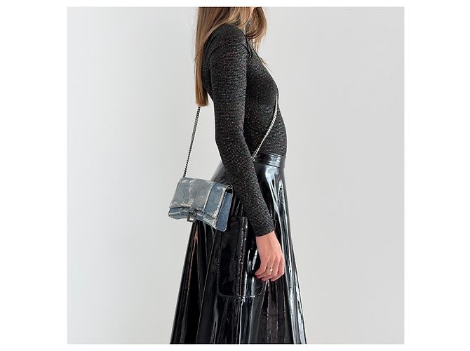 Balenciaga Hourglass Chain Wallet in pelle stampa denim - vista 2