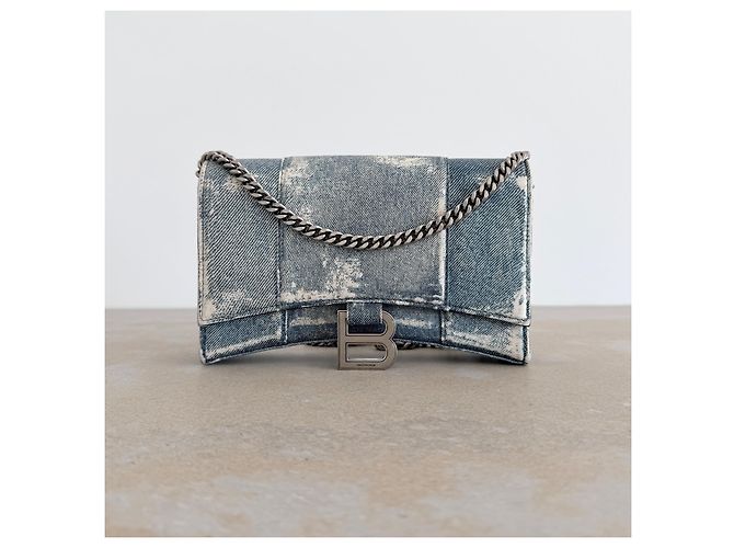 Balenciaga Hourglass Chain Wallet in pelle stampa denim - vista 3