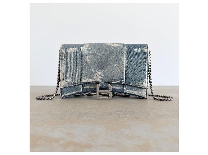 Balenciaga Hourglass Chain Wallet in pelle stampa denim - vista 5