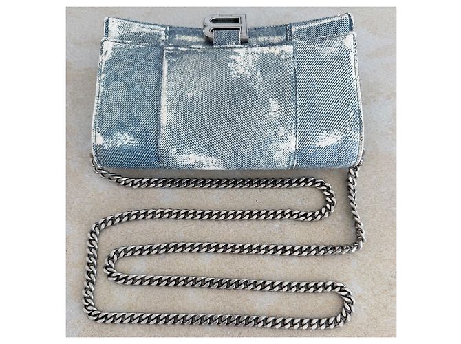 Balenciaga Hourglass Chain Wallet in pelle stampa denim - vista 6