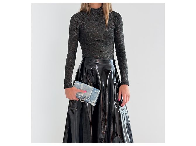 Balenciaga Hourglass Chain Wallet in pelle stampa denim - vista 7