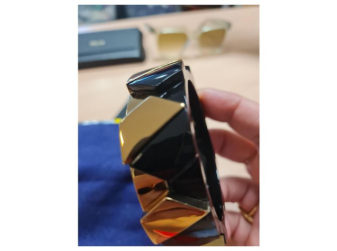 Tory Burch Bracciale rigido geometrico nero e oro D'oro - vista 3