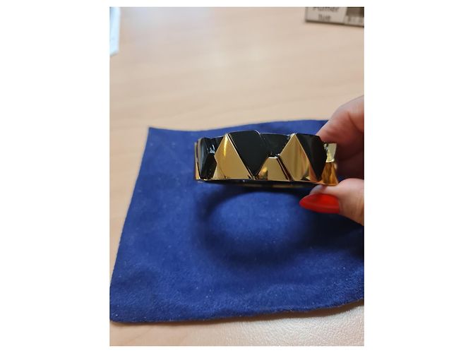 Tory Burch Bracciale rigido geometrico nero e oro D'oro - vista 5