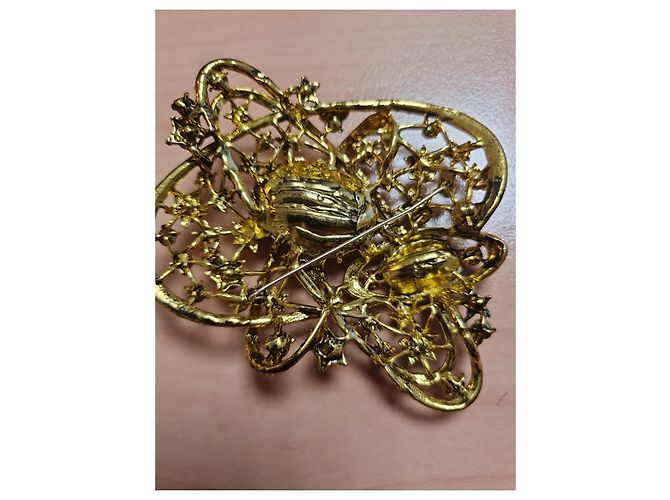 Spilla Farfalla Vintage con Strass Marrone Multicolore D'oro - vista 2