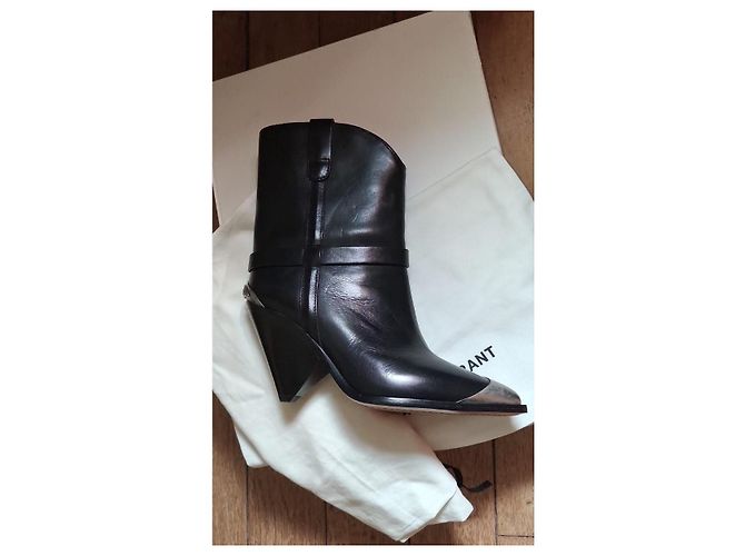 Isabel Marant Lamsy Stivaletti in pelle nera con punta metallica Nero - vista 2
