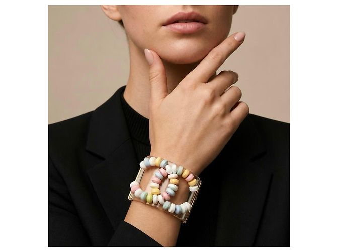 Bracciale rigido Chanel 14K Supermarket Lucite Multicolor CC Candy Rosa Bianco Multicolore Verde Arancione Grigio Giallo Blu chiaro - vista 4