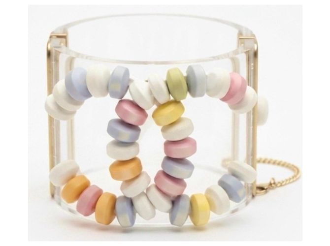 Bracciale rigido Chanel 14K Supermarket Lucite Multicolor CC Candy Rosa Bianco Multicolore Verde Arancione Grigio Giallo Blu chiaro - vista 8