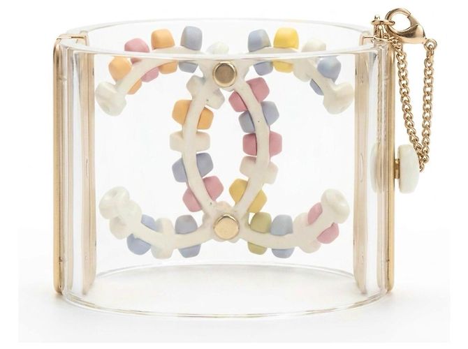 Bracciale rigido Chanel 14K Supermarket Lucite Multicolor CC Candy Rosa Bianco Multicolore Verde Arancione Grigio Giallo Blu chiaro - vista 9