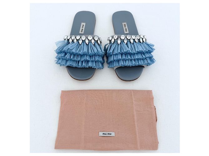 Miu Miu Sandali Rafia Cristalli Azzurro Polvere Blu - vista 4