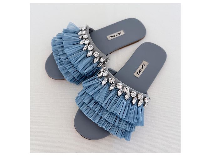 Miu Miu Sandali Rafia Cristalli Azzurro Polvere Blu - vista 5