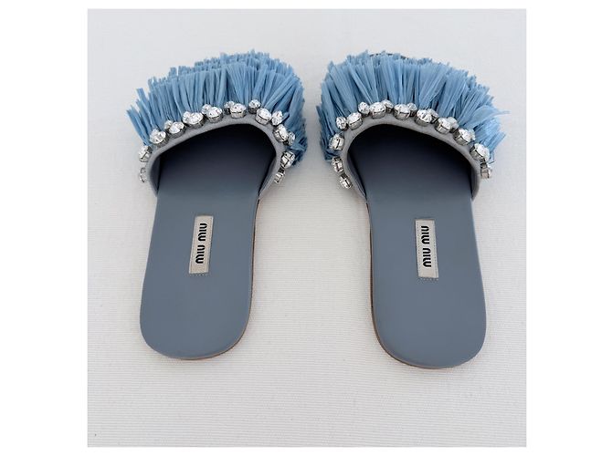 Miu Miu Sandali Rafia Cristalli Azzurro Polvere Blu - vista 6