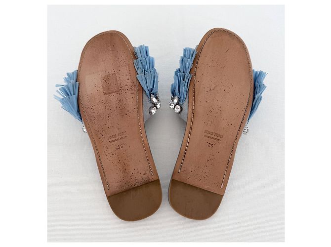Miu Miu Sandali Rafia Cristalli Azzurro Polvere Blu - vista 7