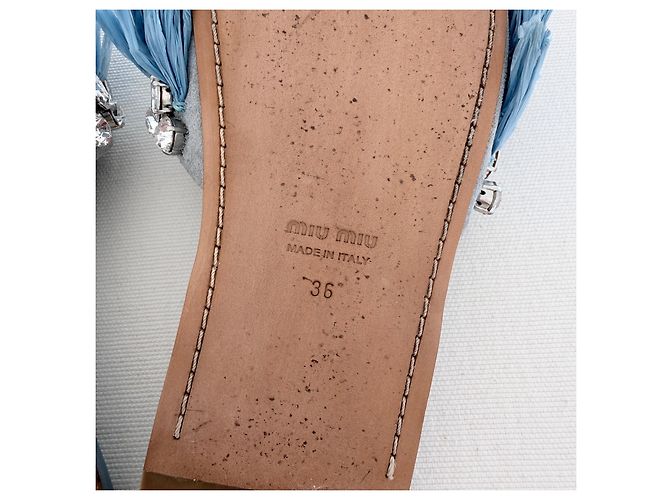 Miu Miu Sandali Rafia Cristalli Azzurro Polvere Blu - vista 8