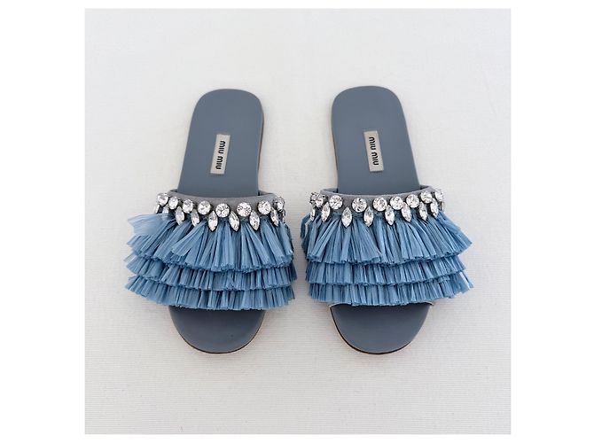 Miu Miu Sandali Rafia Cristalli Azzurro Polvere Blu - vista 9