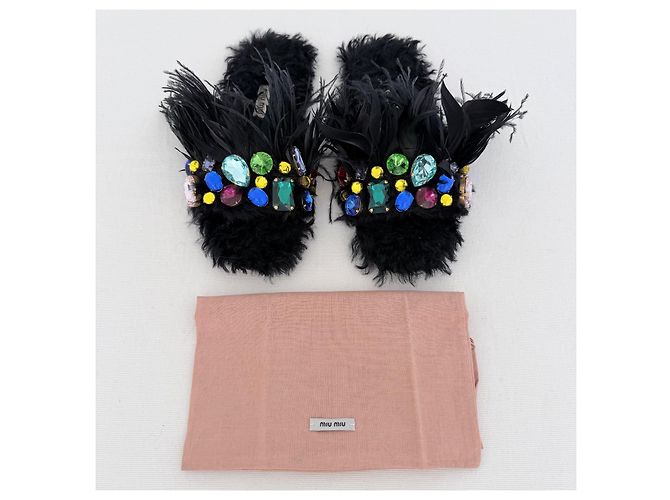 Miu Miu Resort 2017 Sandali piume e cristalli neri Nero Multicolore - vista 2