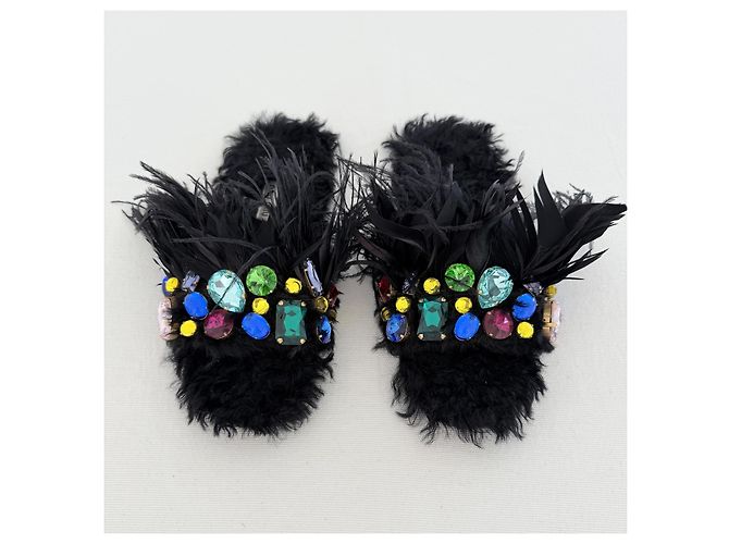 Miu Miu Resort 2017 Sandali piume e cristalli neri Nero Multicolore - vista 4