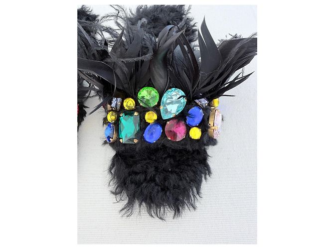 Miu Miu Resort 2017 Sandali piume e cristalli neri Nero Multicolore - vista 9