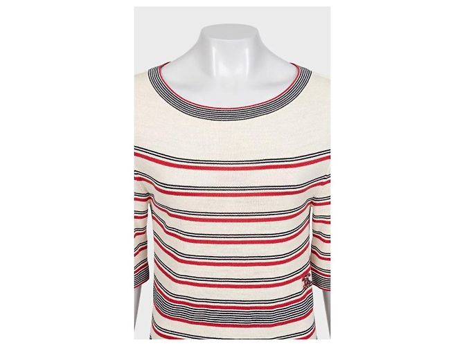 Chanel Kleid mit beige gestreiftem Print - Größe FR36/S gebraucht - Ansicht 4