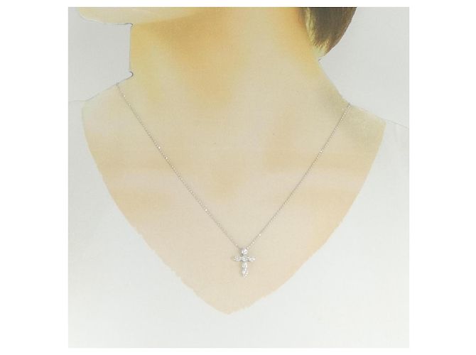 Autre Marque Collana a Croce con Diamanti e Platino Argento - vista 6