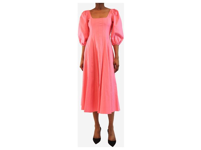Staud Pink Swells Leinen-Midikleid - Größe UK 6 - Ansicht 3