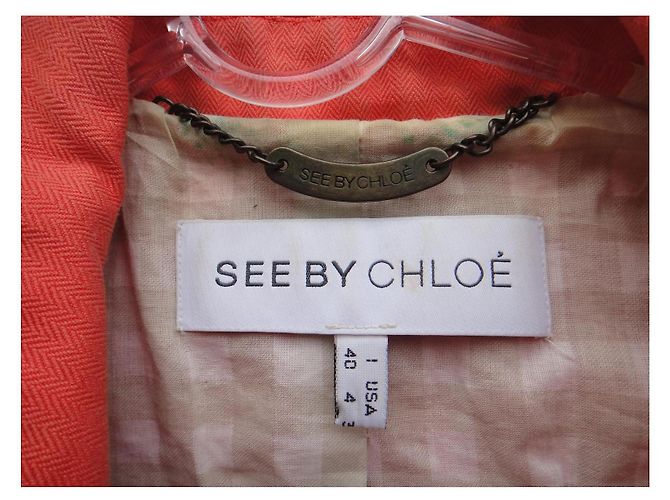See By Chloé Trench in cotone e lino color corallo - vista 4