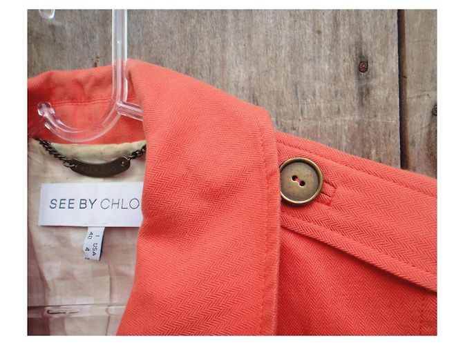 See By Chloé Trench in cotone e lino color corallo - vista 7