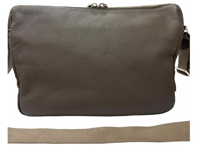 Borsa a tracolla in pelle Vitello Daino con logo triangolo Prada Grigio - vista 3
