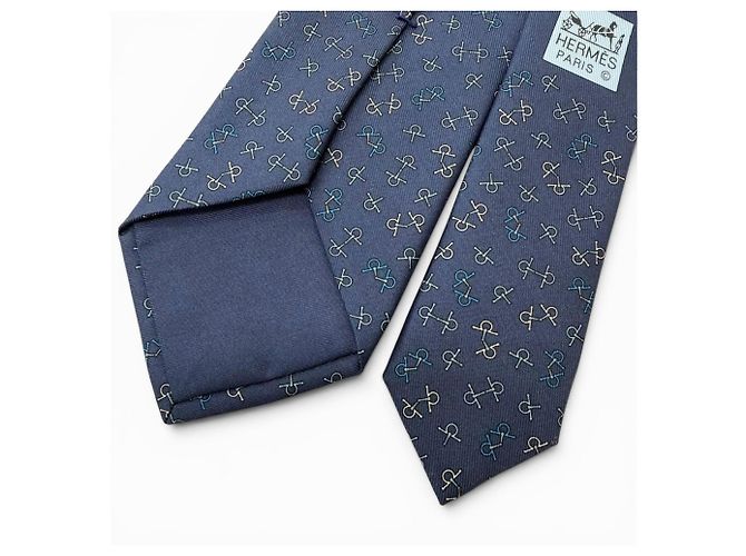 Cravatta Hermès in seta blu - vista 4