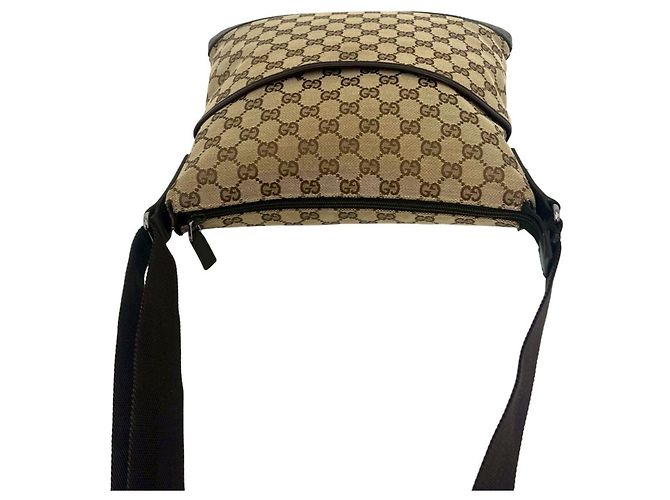 Bolsa de ombro GUCCI em lona monograma GG e couro perfurado Marrom Bege - vista 4