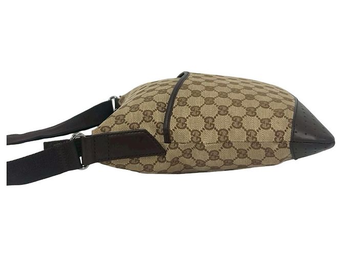 Bolsa de ombro GUCCI em lona monograma GG e couro perfurado Marrom Bege - vista 5