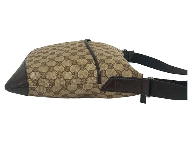 Bolsa de ombro GUCCI em lona monograma GG e couro perfurado Marrom Bege - vista 6
