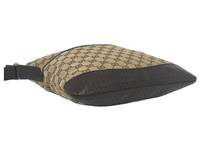 Bolsa de ombro GUCCI em lona monograma GG e couro perfurado Marrom Bege - vista 7