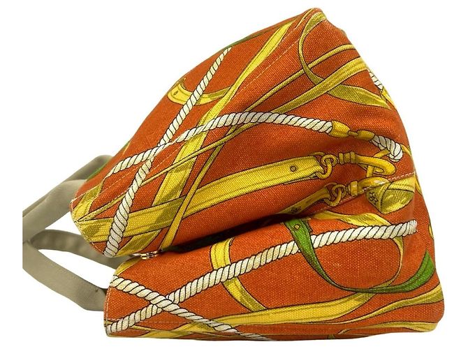 Borsa Tote in tela Prada Canapa con placca logo triangolare Beige Arancione - vista 5