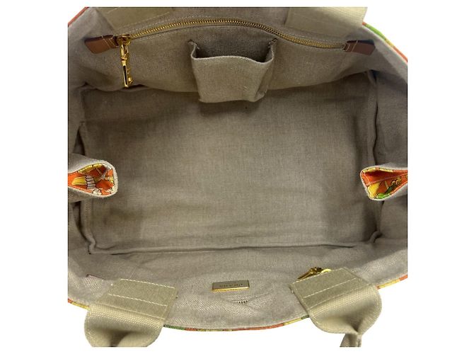 Borsa Tote in tela Prada Canapa con placca logo triangolare Beige Arancione - vista 9