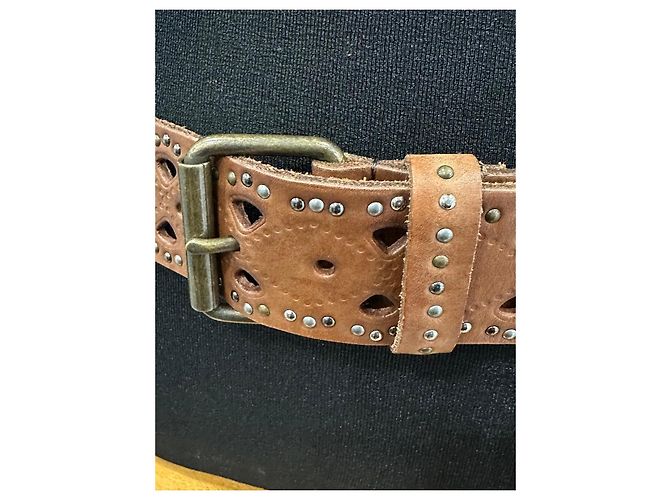 Max Mara Ledergürtel braun mit Nieten - Ansicht 2