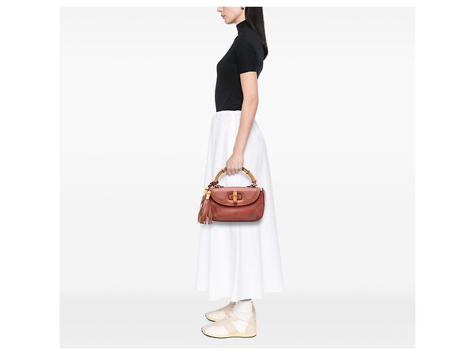 Borsa Gucci Red Medium in pelle New Bamboo Rosso - vista 5