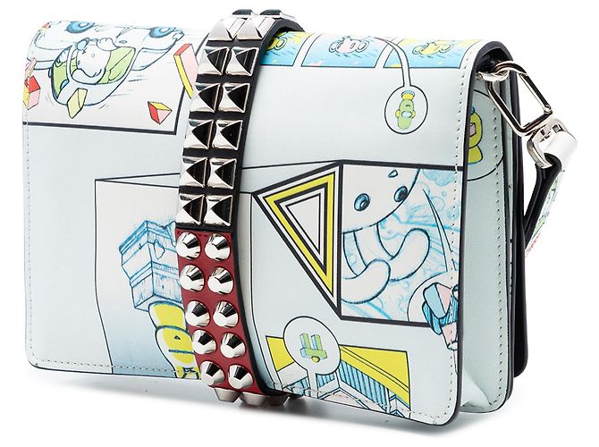 Prada Elektra Clutch aus weißem Leder mit Comic-Print und Nieten - Ansicht 2