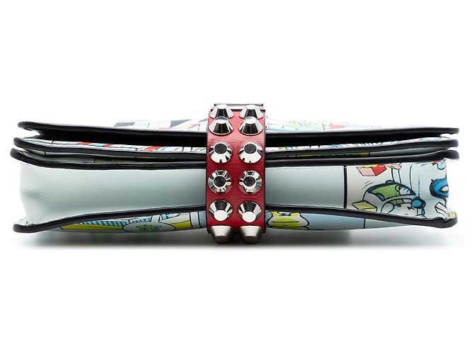 Prada Elektra Clutch aus weißem Leder mit Comic-Print und Nieten - Ansicht 3