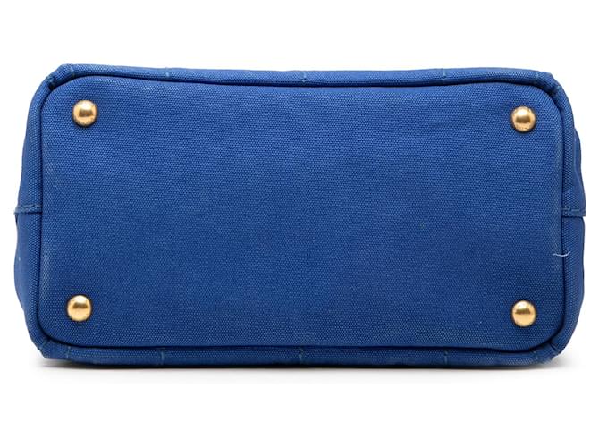 Borsa Prada Blue Small Canvas Canapa Logo - vista 3